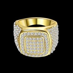 Iced Out Square Pave Ring. 18k Gold Plated With Cz’s. New In Box. Formal Gold Iced Out Rings, Gold Diamond Ring With Iced Out Detail, Gold Iced Out Diamond Ring, Iced Out Gold Diamond Ring, Luxury Gold Iced Out Rings, Gold Iced Out Diamond Ring As A Gift, Gold Iced Out Diamond Ring Gift, Iced Out Diamond Ring Fine Jewelry For Gift, Iced Out Diamond Ring For Gift