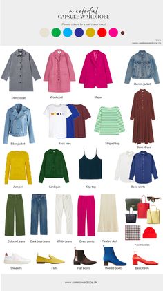 Colorful capsule wardrobe with primary colors #capsule #wardrobe #colors #colorful Vibrant Capsule Wardrobe, Pop Of Color Capsule Wardrobe, Fun Wardrobe Ideas, Capsule Wardrobe 2023 Colorful, Colorful Work Capsule Wardrobe, Spring Capsule Wardrobe 2024 Colorful, Colour Capsule Wardrobe, Capsule Wardrobe Bright Colors, Dopamine Capsule Wardrobe