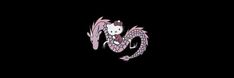 a black background with a pink and white dragon on it's back side, in the middle of the image