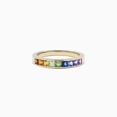 Effy Watercolors 14K Yellow Gold Channel Set Multi Sapphire Ring, 0.86 TCW 14k Gold Rainbow Multi-stone Rings, Rainbow Multi-stone Rings In 14k Gold, 14k Gold Rainbow Rings With Multi-stone, Hallmarked Multicolor 14k Gold Rings, Multicolor 14k Gold Hallmarked Rings, Rainbow 14k Gold Round Rings, Multicolor 14k Gold Rings, Rainbow 14k Gold Rings, Multicolor 14k Gold Rings For Anniversary