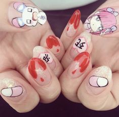 Tiny Bangs, Chan Nails, Menhera Kei, Book Nails, Kawaii Nail Art, Art Mobile, Nail Pictures, Yami Kawaii