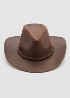 Leather hat with braided detail - Woman | MANGO Serbia Leather Cowboy Hats, Cowboy Style, Leather Hats, Caps For Women, Cowboy Hats, Mango, Cowboy, Braids