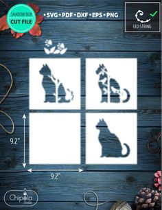 the silhouettes of cats and dogs are shown in four different sizes