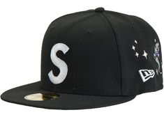 Supreme Characters S Logo New Era Black Streetwear Fitted Baseball Cap, Hip Hop Black Fitted Hat With Embroidered Logo, Fitted Baseball Cap For Streetwear, Fitted Black Baseball Cap With Embroidered Logo, Black Six-panel Fitted Hat With Embroidered Logo, Logo New, S Logo, Hot Sneakers, The Supreme