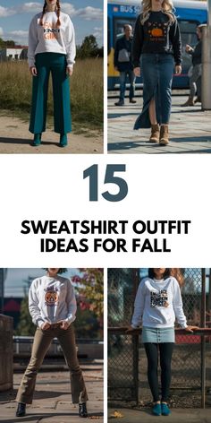 Get your summer to fall transitional outfits ready with these casual sweatshirt outfit ideas. Save this for later and follow us for more fall outfit ideas. Casual Sweatshirt Outfit, Fall Transitional Outfits, Transitional Outfits