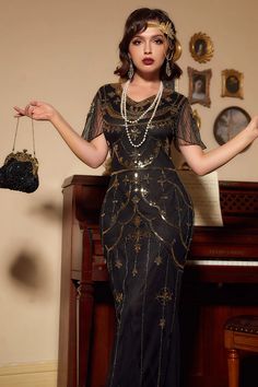 ZAPAKA Women Gatsby Dress Sequins Dark Green Long 1920s Dress with Short Sleeves 1930s Fashion Hollywood, 1920s Woman Suit, Great Gatsby Hoco Dresses, 1920s Southern Fashion, 1920s Maxi Dress, Great Gatsby Prom Theme Dresses, Flapper Aesthetic Outfit, 1920’s Dresses, 20’s Dress