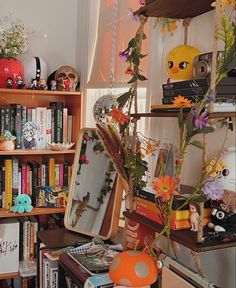 a living room filled with lots of books and toys