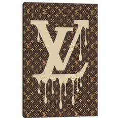 louis vuitton canvas wall art with dripping paint on it's brown background