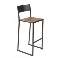 a wooden and metal bar stool