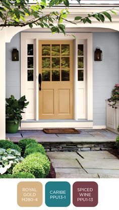 the front door is painted white and has three different colors