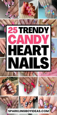 Heart Nails Diy, Valentine Candy Hearts, Festive Nail Designs, Chic Nail Designs, Heart Nail Designs, Geometric Nail Art, Romantic Nails, Fall Nail Trends, Holiday Nail Designs