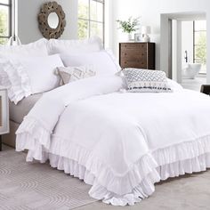 PRICES MAY VARY. Double Ruffle Design - Queen's House white duvet cover queen contains delicate ruffled edges,11 inches long HANDMADE ruffles on duvet cover and 8 inches ruffles on pillowshams, which provide more comfortable and romantic feelings.You can find the product's overall visual style simple but elegant to enjoy these farmhouse bedding& Frency style sleeping feelings. 3 Pieces Cotton Ruffled Duvet Cover Queen Set Include-1 pc white shabby ruffle duvet cover - 90"x90", 2 ruffled pillowca Ruffled Bedding, Shabby Farmhouse, Ruffle Duvet Cover, White Duvet Cover, Bedding Comforter, Cute Bedding, King Duvet Cover Sets, Full Duvet Cover, Farmhouse Bedding