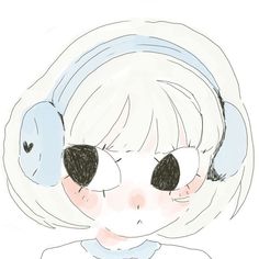 a drawing of a girl with headphones on her ears, looking to the side