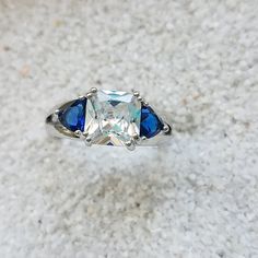 Pretty Sapphire And Cubic Zirconia Gemstone Ring Set In Sterling Silver. Size 9, Band Is Stamped 925. Bundle 3 Or More Items And Save 20%! Blue Heart Ring, Blue Sapphire Diamond Ring, Luxury Wedding Rings, Geode Ring, Woven Ring, Silver Heart Ring, Classic Wedding Rings, Yellow Gold Diamond Ring, Ring Sapphire