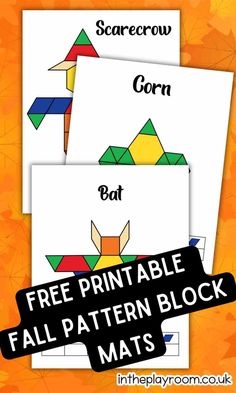 three printable fall pattern block mats with the text, free printable fall pattern blocks