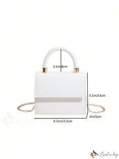 BirdinBag - Compact Crocodile Embossed Flap Top Handle Bag: Elegant and Versatile White Crocodile Pattern Shoulder Bag, Trendy White Crocodile Pattern Bags, White Rectangular Bag With Crocodile Pattern, Chic Square Bag With Crocodile Pattern, White Crocodile Pattern Rectangular Bag, Square Bags With Crocodile Pattern, Handbags Vintage, Chain Crossbody Bag, Word Wrap