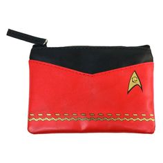 a red and black wallet with a star trek logo on it