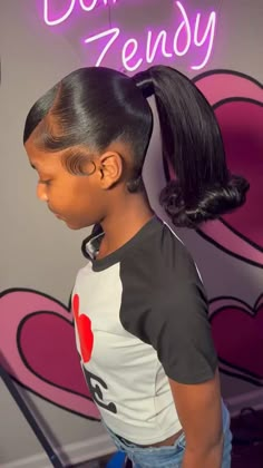 Hairstyles For Majorettes, Barbie Flip Ponytail, Girl Ponytail Hairstyles Kids Black, Lil Girl Ponytails Kid Hairstyles Black, Birthday Hair For Kids, Kids Barbie Ponytail, Middle Part Barbie Ponytail