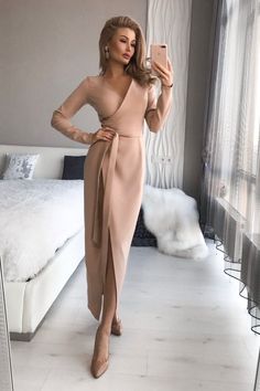 Fabric: Crepe diagonal Cotton 75%, Polyester 20%, Elastane 5% Long-sleeve dress Maxi length Wrap dress Collarless Color: White, Black, Red, Beige, Plum Beige Long Dresses, Dream Prom Dress, Belted Mini Skirt, Elegant Party Dresses, Split Maxi Dress, Dresses By Length, Dress Maxi, White Maxi Dresses, Long Sleeve Maxi Dress