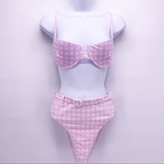 Reposhing This Item I Purchased From @Pnwthrift89. Loved It, But Ready To Rotate For Something New. Questions? Leave A Comment Below! Gingham Underwire Swimwear For Vacation, Gingham Underwire Swimwear For Beachwear, Underwire Gingham Swimwear For Summer, Gingham Fitted Underwire Swimwear, Pink Gingham, Something New, Womens Swim, Gingham, Pink White