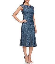 Women's Dresses & Gowns | Dillard's Godet Dress, Flare Cocktail Dress, Fit And Flare Cocktail Dress, Embroidered Dresses, Godet Skirt, Alex Evenings, Midi Cocktail Dress, Midi Sheath Dress, Sleeveless Sheath Dress