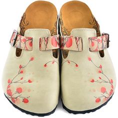 Calceo Cream & Red Floral Slip-On Mule Red Clogs, Cream Shoes, Oxford Heels, Slip On Mules, Long Boots, Clogs Shoes, Artificial Leather, Ballerinas