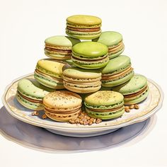 a painting of macaroons stacked on top of each other in the shape of a pyramid