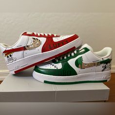 Custom Made Air Force 1s “One Piece” Zoro And Luffy Men Size 10.5 Can Also Make In Other Sizes (Allow 1-2 Weeks For Customization And Shipping) See Listings For More Custom Leather Sneakers For Sports, Nike Custom Sneakers With Round Toe, Custom Nike Low-top Sneakers, Nike Custom High-top Sneakers, Custom Low-top Sneakers With Red Sole, Custom Green Lace-up Sneakers, Custom Green Sneakers With Round Toe, Custom Green Low-top Sneakers, One Piece Zoro And Luffy