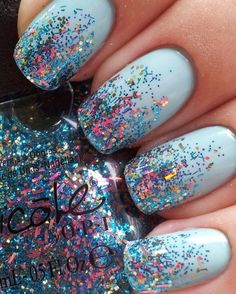 Blue Glitter Nails, Glitter Manicure, Super Nails, Blue Nail, Nail Designs Glitter, Nails Polish, Girls Nails, Gel Nail Designs