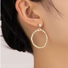 Hammered Hoop Drop Earrings on ear Hoop Drop Earrings, Duffel Bag Backpack, Maxi Skirt Dress, Us Destinations, 5 To 7, Rhinestone Studs, Boot Bag, Doll Shoes, Gold Drop Earrings