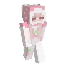 a pink and white pixellated character standing in front of a white background