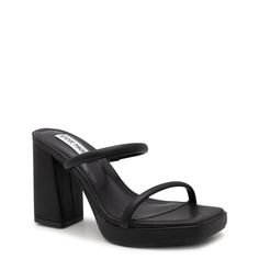 Enhance your fashionable look with these women's Steve Madden Patsiee black dress sandals. Crafted with durable synthetic upper and styled with dual tubular straps on the vamp, these vegan-friendly sandals offer a blend of elegance and comfort. Square open toe, Chunky block heel and platform bring a modern flair to this silhouette. | Steve Madden Women's Patsiee Dress Sandal in Black Size 5. 5 Medium Short Black Heels, Black Dress Sandals, Natural Dress, Shoe Company, Chunky Block Heels, The Vamps, Dress Sandals, Black Friday Deals, Steve Madden Shoes