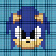 A pixel art template of Sonic the Hedgehog's face. Sonic Knitting Pattern, Sonic Fuse Beads, Sonic Crochet Blanket, Sonic The Hedgehog Pixel Art, Sonic Pixel Art Grid, Duck Pixel Art, Sonic Perler Bead Patterns, Video Game Pixel Art