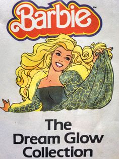 an advertisement for barbie's the dream glow collection, featuring a blonde haired mermaid