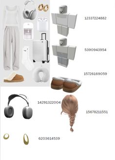 an info sheet with headphones, ear phones and other items on it's side