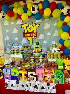 a toy story birthday party with toys and decorations