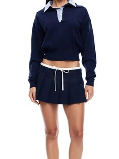 TAVIMART - Causal Patchwork Plaid Navy Blue Short Pullover Women Fashion Lapel Long Sleeve Soft Sweater Autumn Female Commute Style Jumpers Short Pullover, Pullover Women, Sweater Autumn, Navy Blue Shorts, Soft Sweater, Softest Sweater, Navy Women, Office Ladies, Blue Shorts