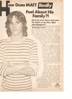 an old newspaper article features a woman with her arms crossed and the words how does matt really feel about his family?