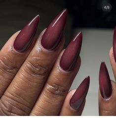 Dark Nails Almond Shape, Dark Lilac Nails, Long Almond Nails Fall, Dark Red Square Nails, November Nails Almond, Cnd Nail Polish, Fall Nail Inspo, Lilac Nails, Maroon Nails