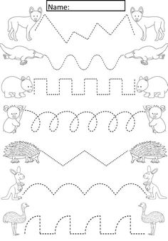 a worksheet with animals and lines to be used for writing the letter m