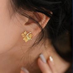 Maple Leaf Earrings with 14K Gold Plated Simple and advanced design, good for all occasions. Dantiy Gold Earrings, Cute Gold Earrings Modern, Elegant Gold Earrings For Women, Gold Shaped Earrings, Ladies Earrings Jewellery, Women's Earrings Studs, Earrings For Women In Gold, Earring Stone Gold, Cute Stud Classy Earrings