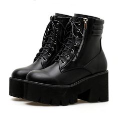 Department Name:Adult Item Type:Boots Boot Type:Motorcycle boots Season:Spring/Autumn Pattern Type:Solid Model Number:Gdgydh 618-1 Boot Height:Ankle Heel Height:Super High (8cm-up) Lining Material:PU Shaft Material:PU Insole Material:PU Platform Height:5-7cm Outsole Material:Rubber Closure Type:Lace-Up is_handmade:Yes Fashion Element:Zipper Toe Shape:Round Toe Upper Material:PU Heel Type:Square heel With Platforms:Yes Colors:Black Heel Height:8.5cm Leather Style:Soft Leather Platform Height:5cm Punk High-top Platform Boots With Zipper Closure, Fall Streetwear Lace-up Boots With Zipper, Ankle-high Combat Boots With Zipper For Fall, Ankle-high Combat Boots With Zipper Closure For Fall, Punk Style Ankle Platform Boots For Fall, Fall High Ankle Combat Boots With Zipper, High Ankle Combat Boots With Zipper For Fall, Fall High Ankle Combat Boots With Zipper Closure, Punk Heeled Boots For Winter Streetwear