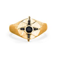 Men's North Star Signet Ring Yellow Gold 8  by Logan Hollowell Jewelry 14k Gold Signet Ring, Gold Signet Ring, Ruby Sapphire, Black Diamonds, Aquamarine Blue, North Star, Signet Ring, Yellow Gold Rings, Rose Cut