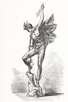 a drawing of a man with wings on his back