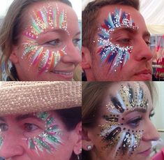 Face Paint Carnival, Disco Face Paint, Adult Face Paint Ideas, Sun Face Paint, Festival Facepainting, Hippie Carnaval, Rave Face Paint