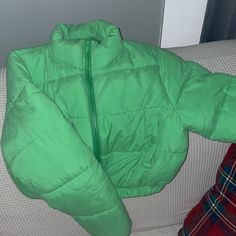 Brand New, Never Worn! Super Stylish And Warm!! Green Fitted Casual Puffer Jacket, Trendy Green Puffer Jacket For Cold Weather, Green Spring Puffer Outerwear, Chic Solid Puffer Jacket For Spring, Chic Solid Color Puffer Jacket For Spring, Chic Solid Color Spring Puffer Jacket, Trendy Green Spring Outerwear, Casual Spring Puffer Jacket For Work, Trendy Spring Puffer Jacket For Work