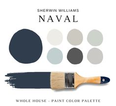 sherylin williams's naval blue paint palette with the words, whole house - paint color palette