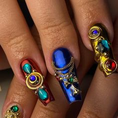 𝐿𝒾𝓁𝓎 on Instagram: "⚜️💙🌹👑 Thanksssss @krkglx ❤️‍🔥  #notjustclaws #blingnails #chromenails #gelxnails #marseillenails #royalnails #nailporn #coffinnails #nailart #nailartist" Haitian Nail Designs, Christ Nails, Whimsical Gothic, Candy Nails, Crazy Nail Art, Father God, Crazy Nails, Bling Nails