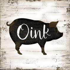 a black pig with the word pork on it's back and an old wooden background