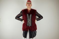 Vintage bordoux faux fur sequined vest in mint condition. Brand Rich and royal Size 38 (us 8, uk 12) Made in Germany Shell 80% acrylic 20% polyester Lining 100% polyester 3 hooks closure bust 51 cm = 20.1 inches length 65 cm = 25.6 inches Red Vest For Fall Festival, Fall Party Outerwear Vest, Winter Festival Outerwear Vest, Vest Outfits, Western Outfits, Slovenia, Womens Vest, Mint Condition, Bordeaux